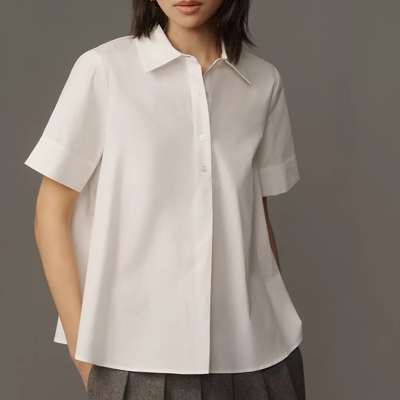 Anthropologie The Pollie Short-Sleeve Swing Blouse in White - Picture 2 of 10